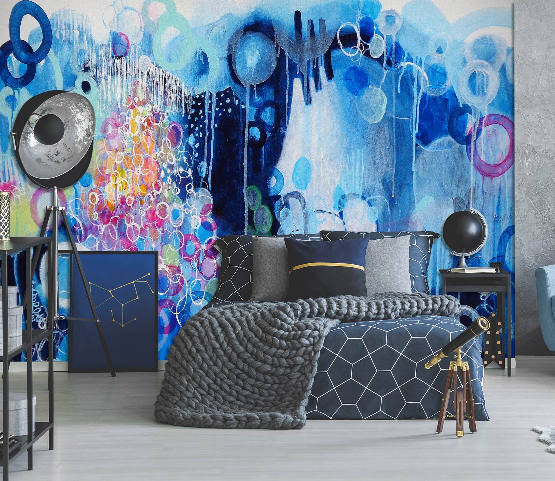 3D Blue Circle Pattern 12101 Misako Chida Wall Mural Wall Murals