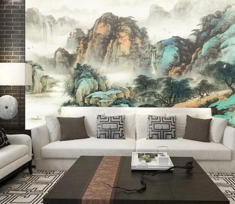 3D Mountain Tree WC1388 Wall Murals