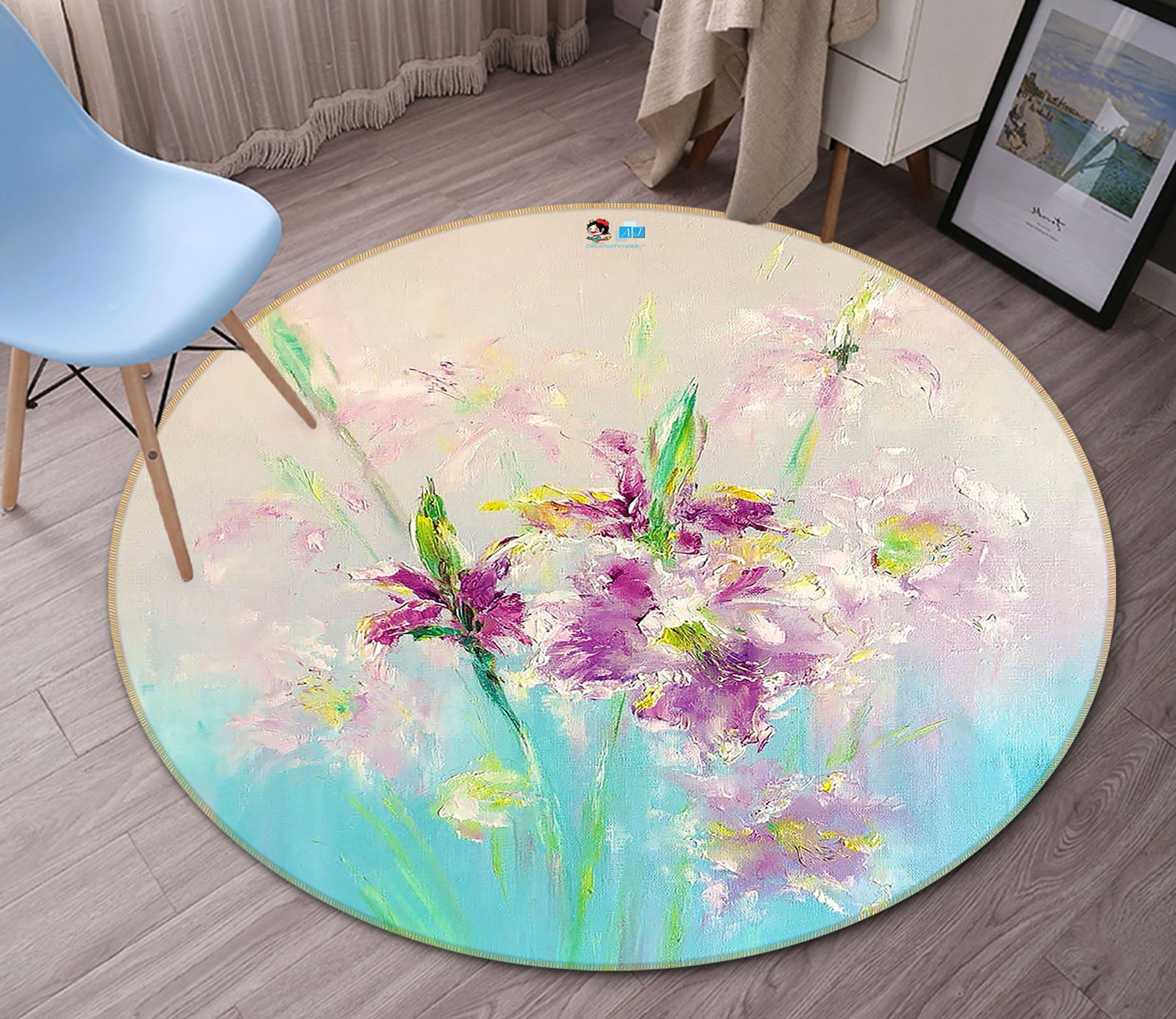 3D Purple Bouquet 850 Skromova Marina Rug Round Non Slip Rug Mat