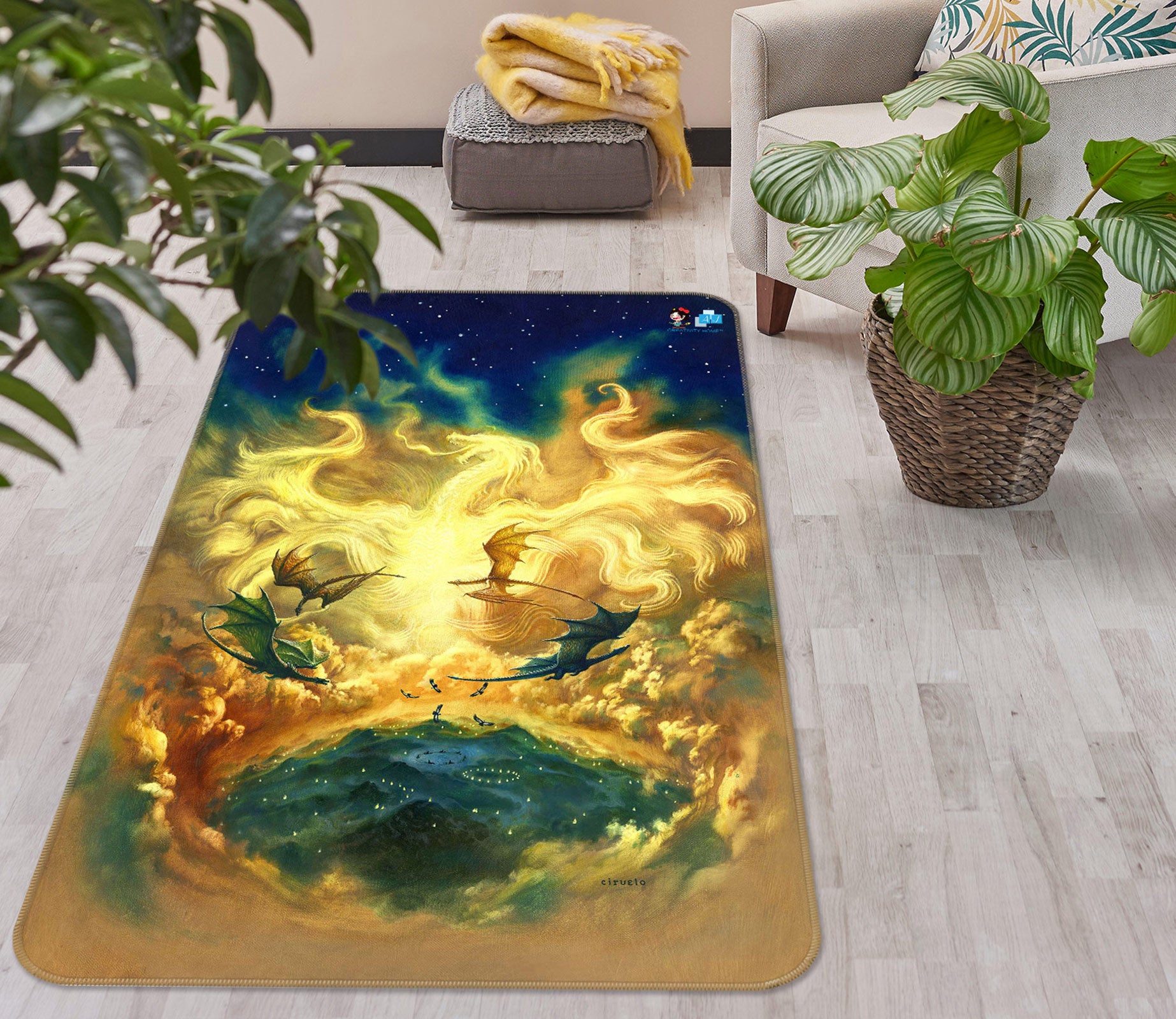 3D Dragon Big Stone Texture 6041 Ciruelo Rug Non Slip Rug Mat