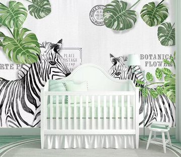 3D Leaf Zebra 1403 Wall Murals Wallpaper AJ Wallpaper 2 