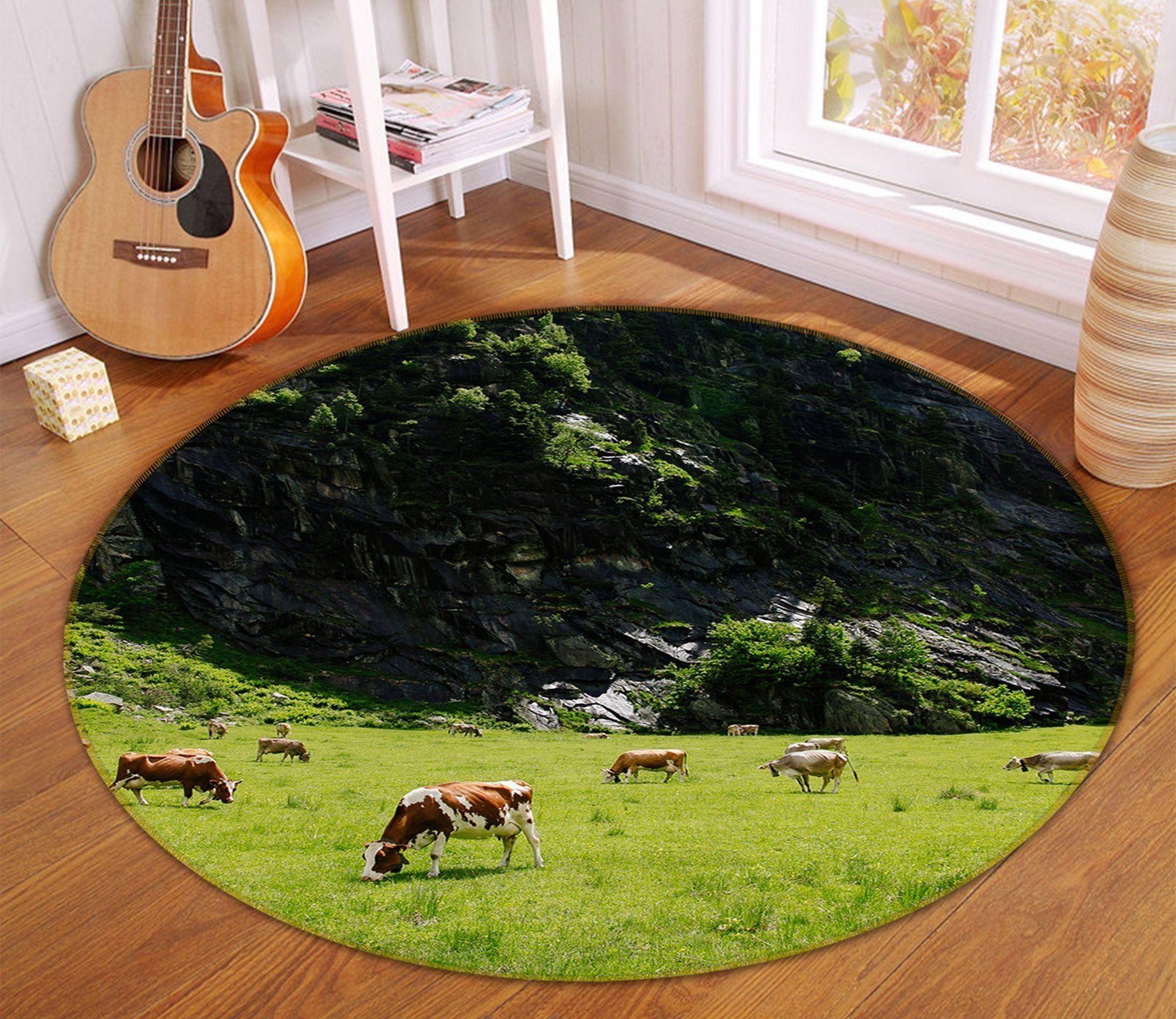 3D Grazing Sheep 003 Animal Round Non Slip Rug Mat Mat AJ Creativity Home 