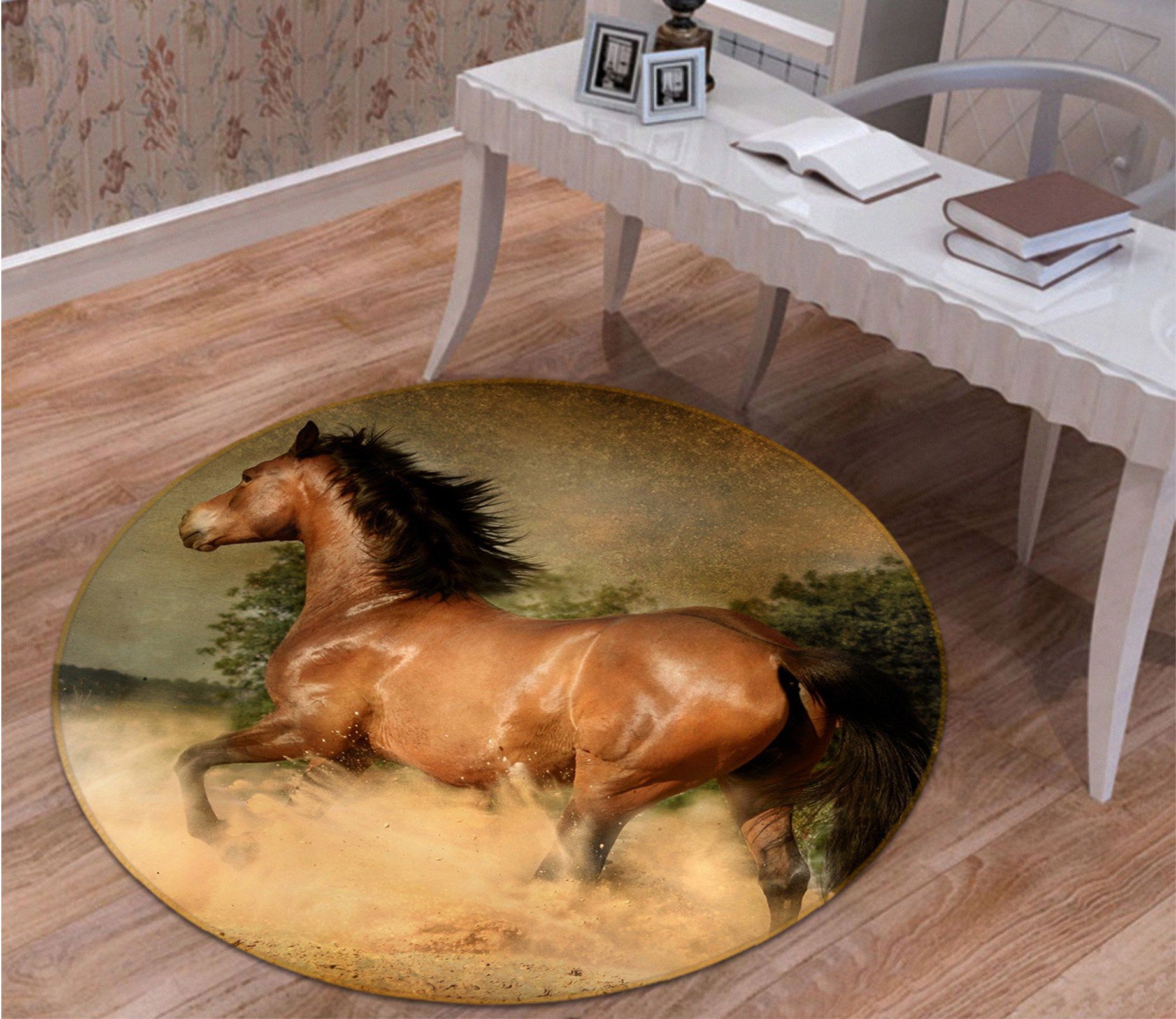 3D Prairie Running Horse 078 Animal Round Non Slip Rug Mat Mat AJ Creativity Home 