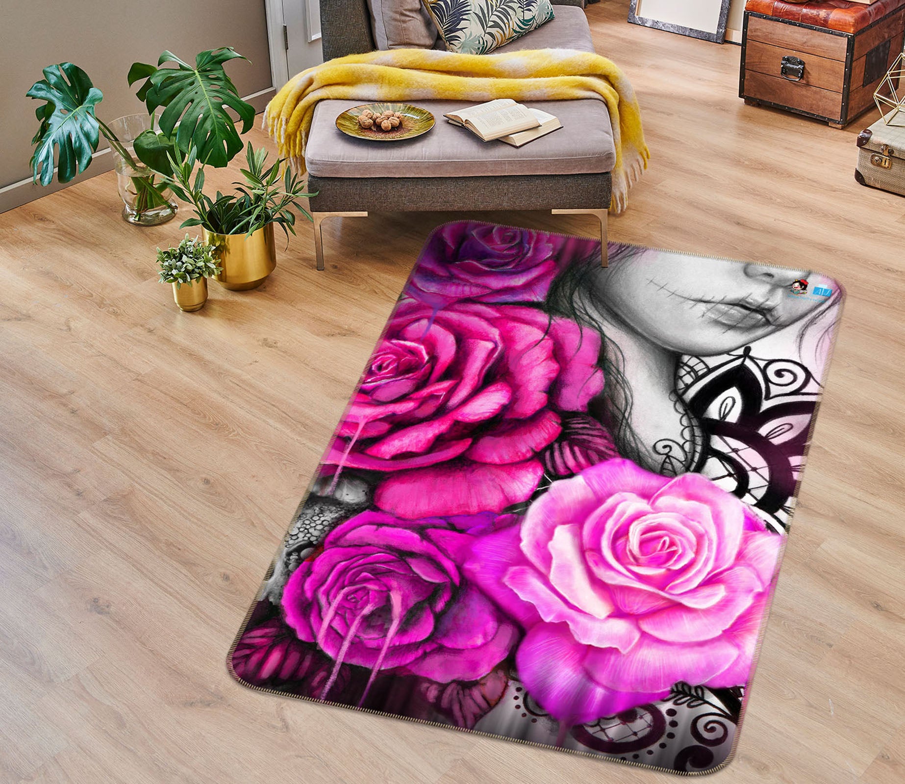 3D Pink Roses 8546 Sheena Pike Rug Non Slip Rug Mat