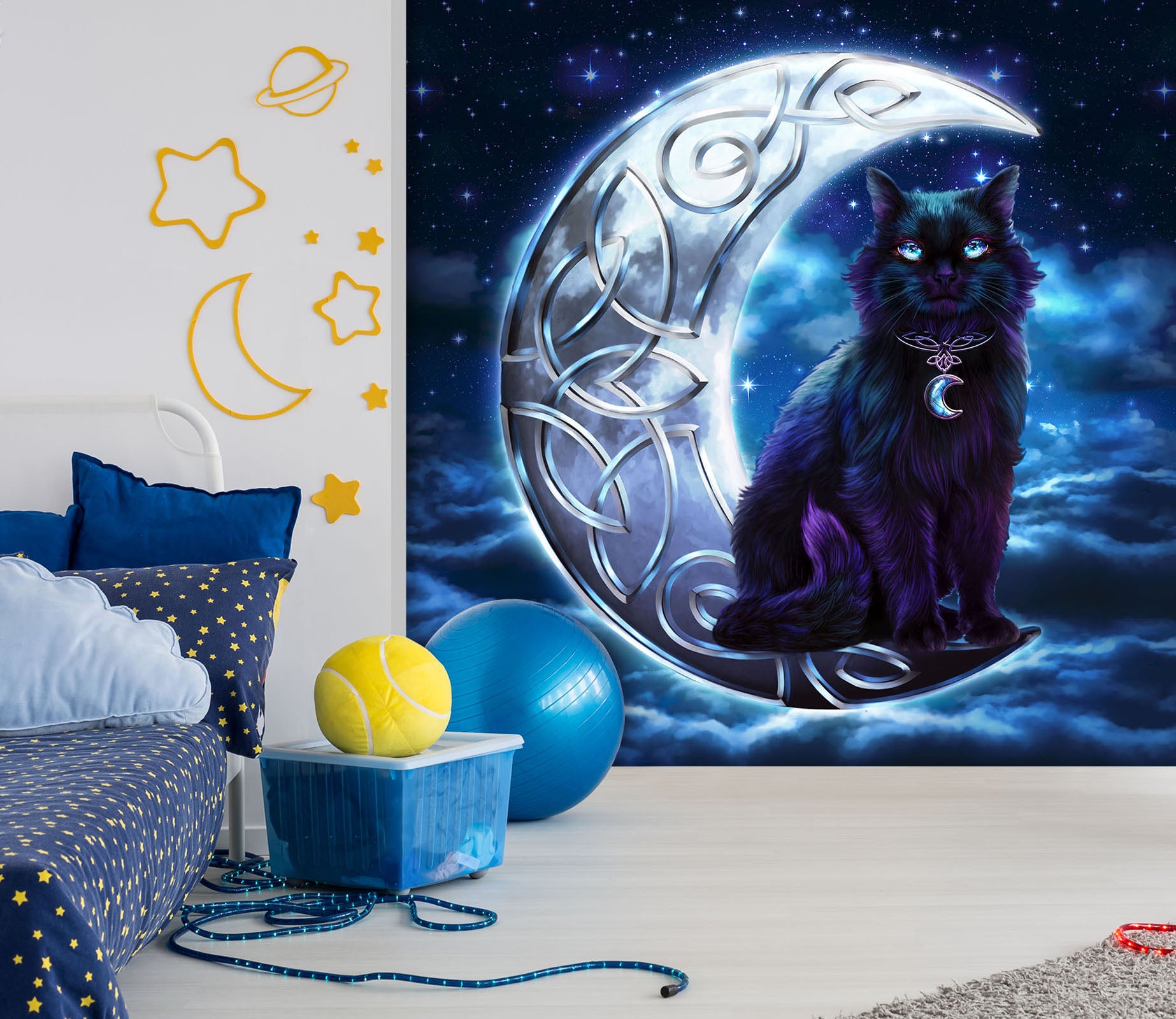 3D Moon Cat 8769 Brigid Ashwood Wall Mural Wall Murals