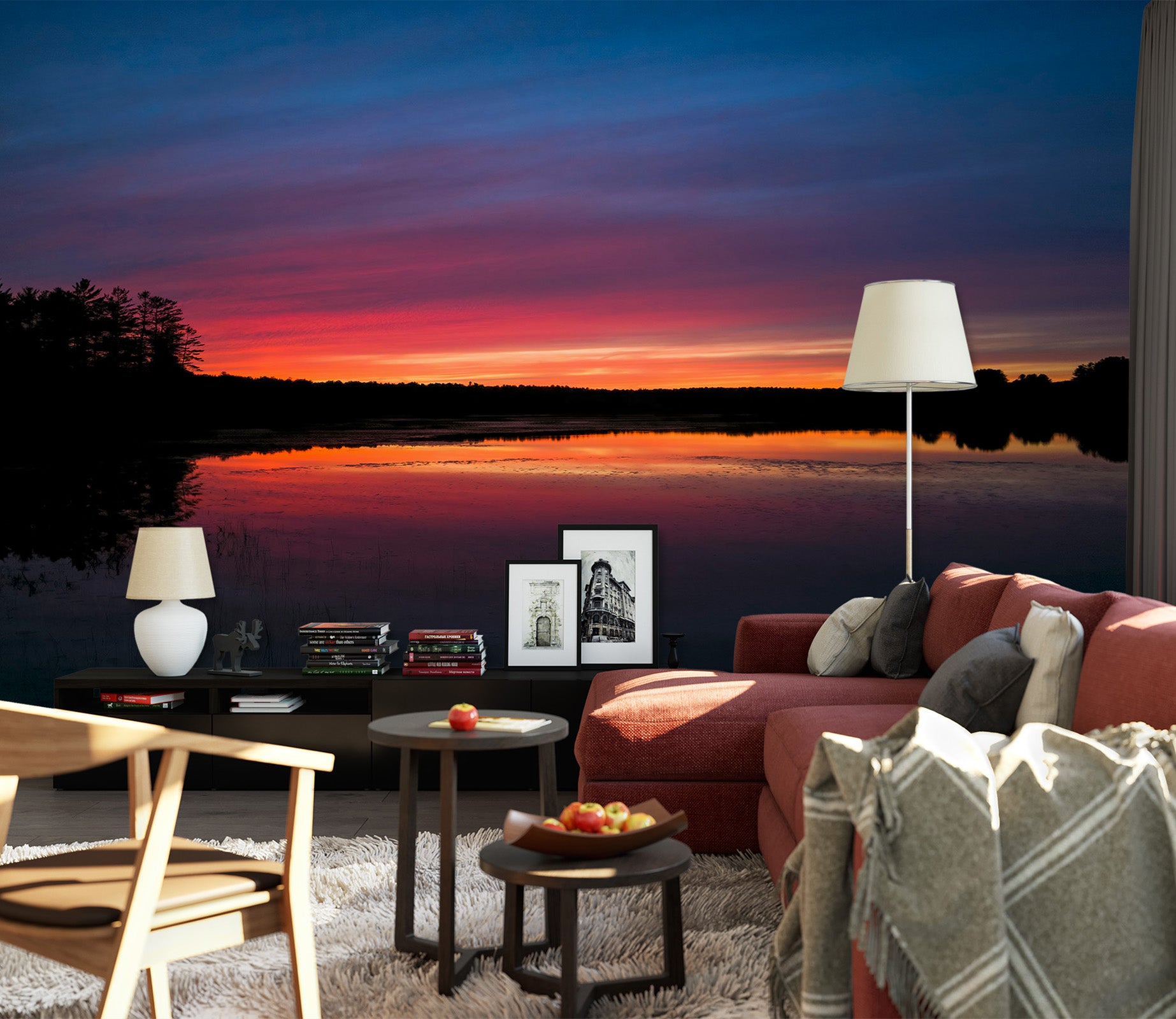 3D Sunset Lake 131 Jerry LoFaro Wall Mural Wall Murals