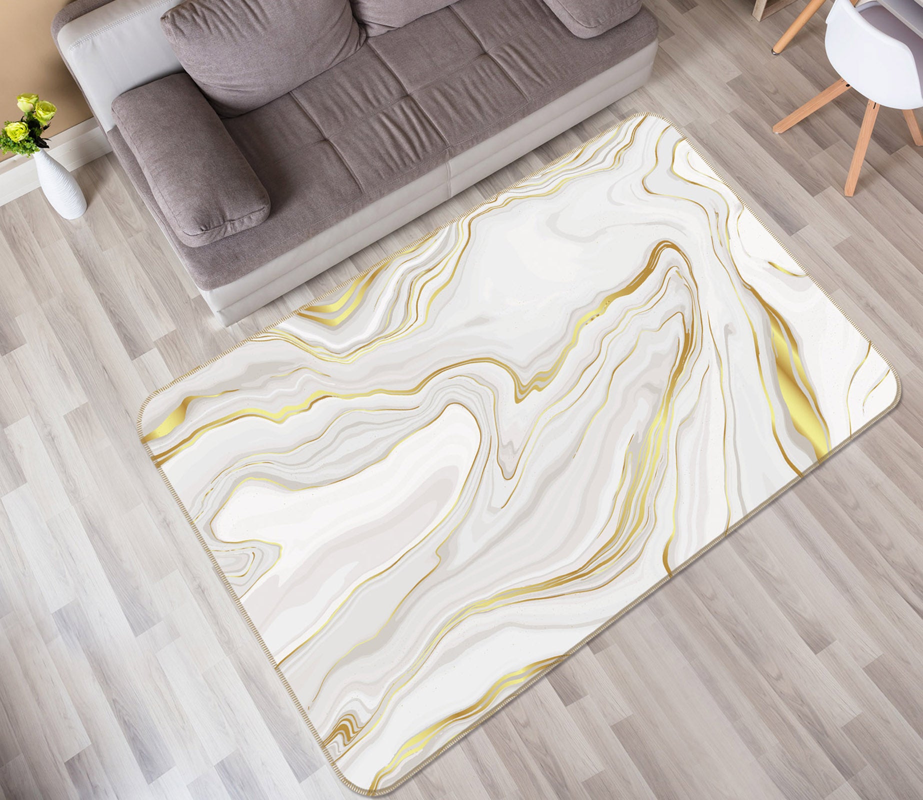 3D Gold White Pattern 25239 Non Slip Rug Mat