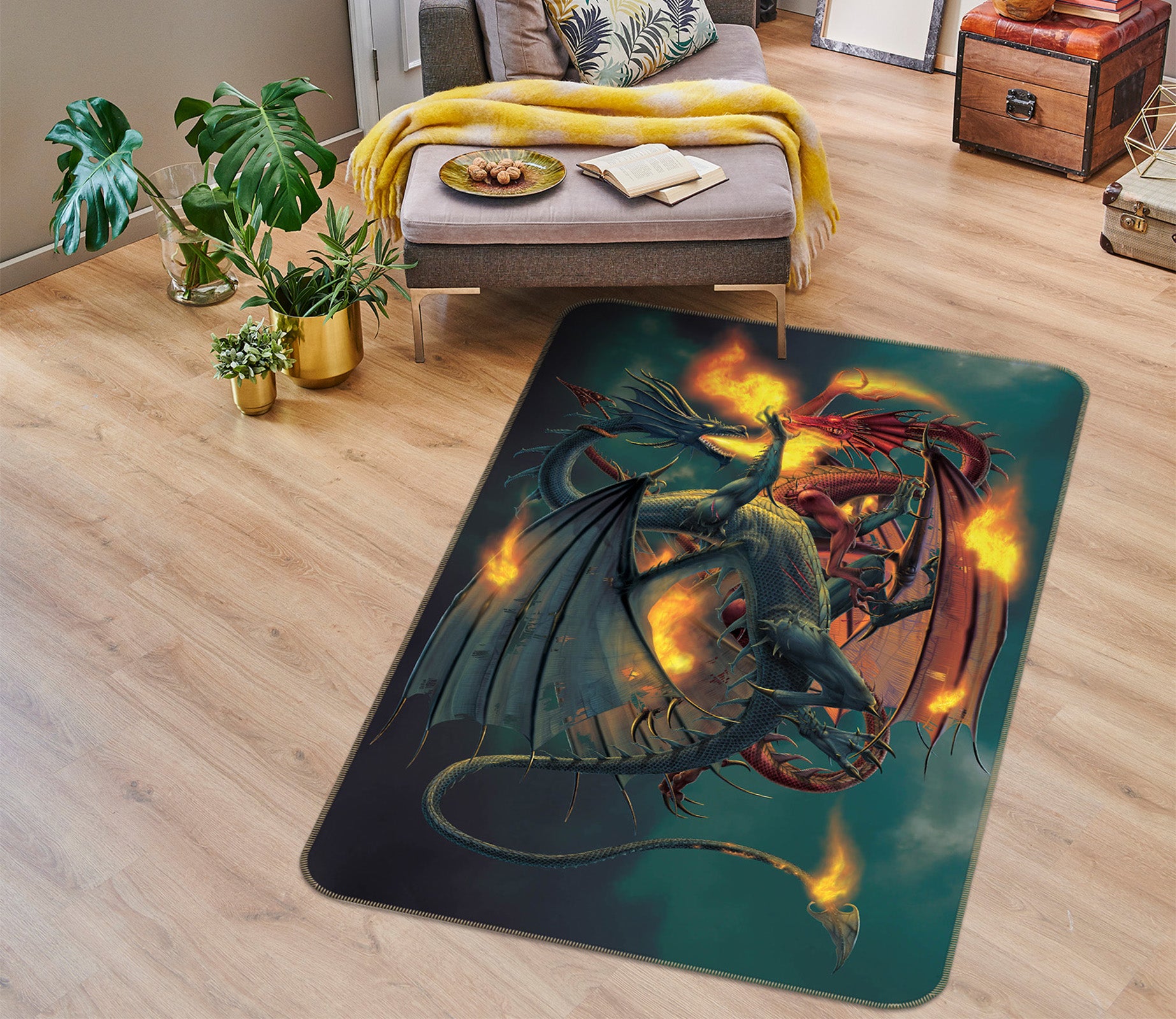 3D Fire Dragon 84210 Vincent Hie Rug Non Slip Rug Mat