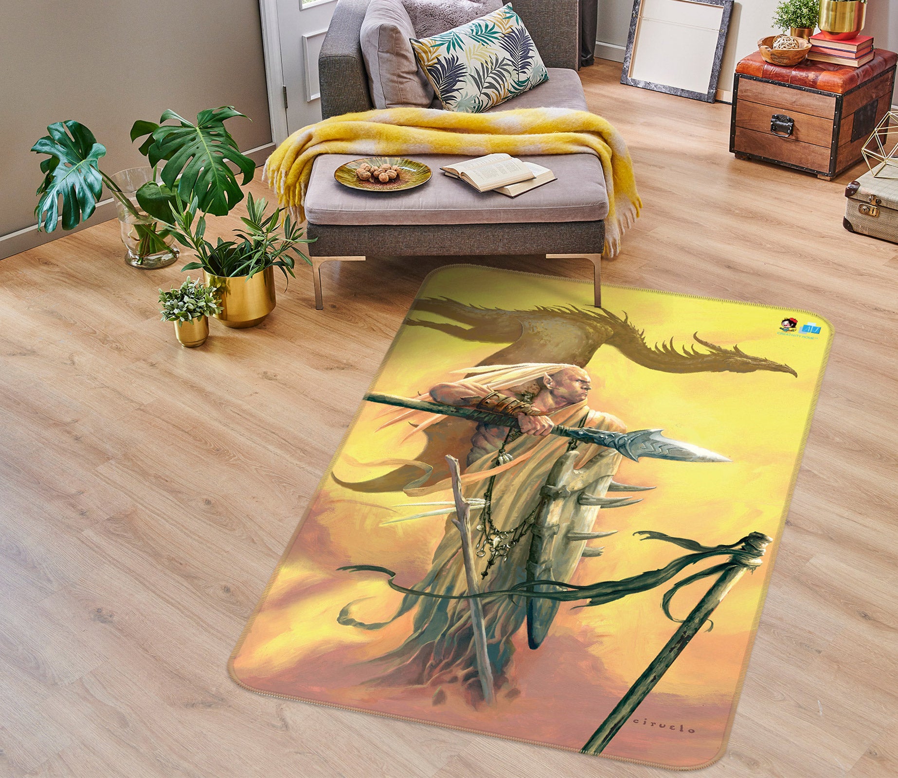 3D Sword Man Dragon 6019 Ciruelo Rug Non Slip Rug Mat