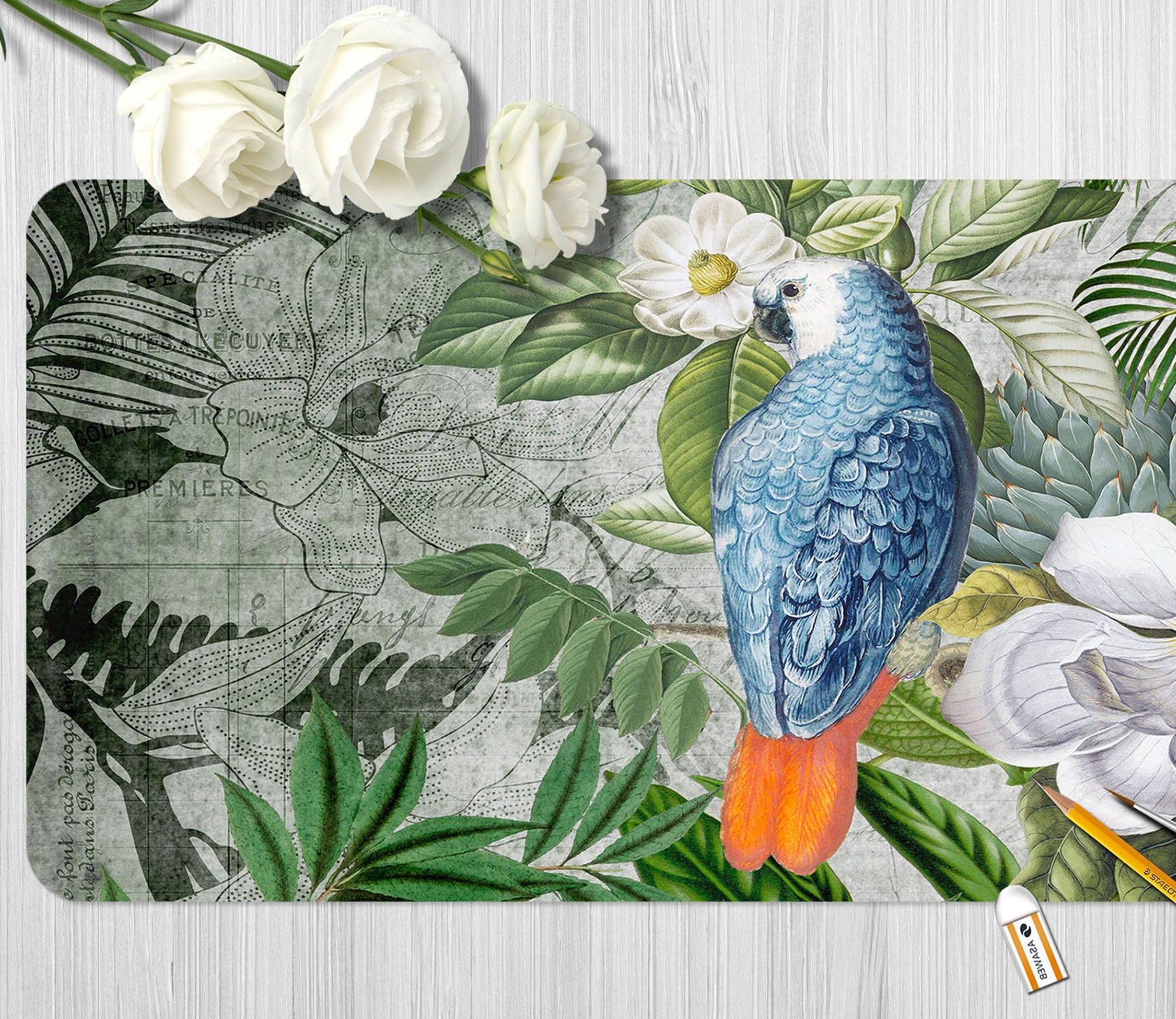 3D Blue Bird Flower 5235 Andrea Haase Desk Mat