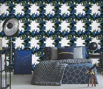 3D Blue Flower Vine Lattice Pattern 12085 Kashmira Jayaprakash Wall Mural Wall Murals