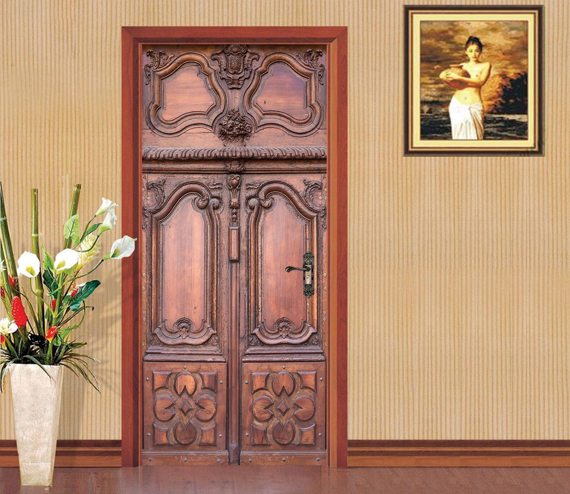 3D Wood Palm Door 22202 Door Mural