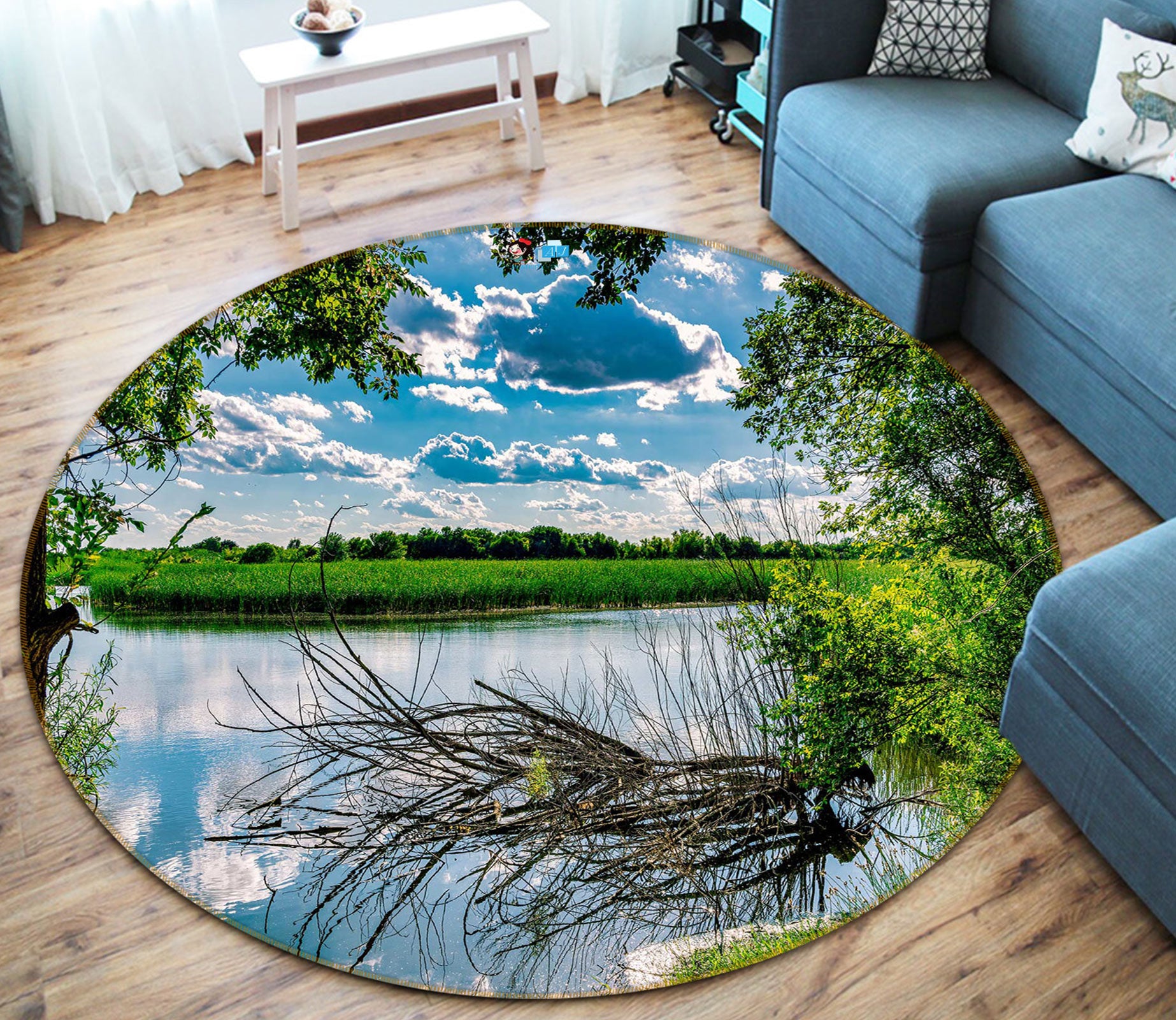 3D Lake Branches 5034 Beth Sheridan Rug Round Non Slip Rug Mat