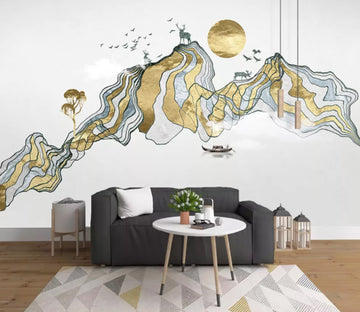 3D Golden Sun Deer WC1704 Wall Murals