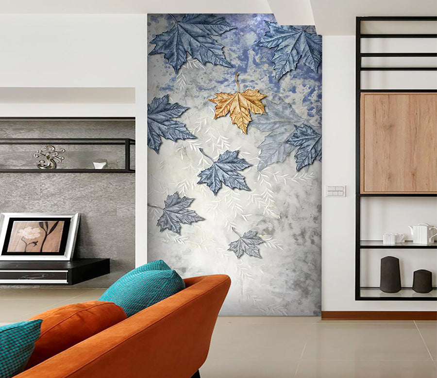 3D Blue Maple Leaf WC820 Wall Murals