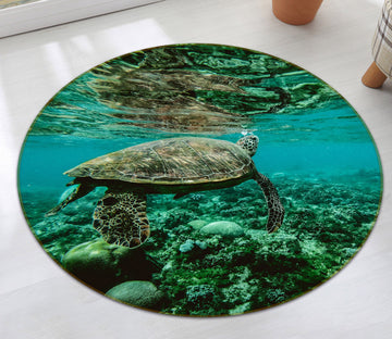 3D Underwater Turtle 38066 Animal Round Non Slip Rug Mat