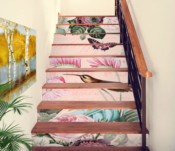 3D Pink Flower Butterfly 10492 Andrea Haase Stair Risers