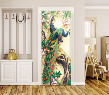 3D Green Peacock Tree 242 Door Mural