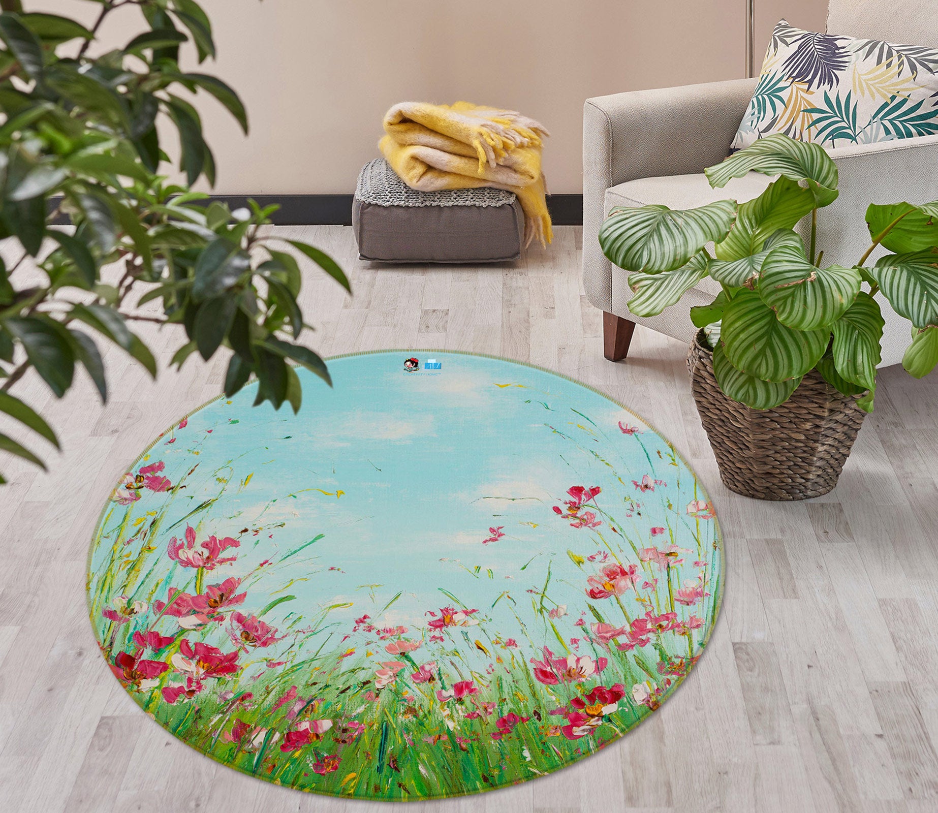 3D Pink Flower 809 Skromova Marina Rug Round Non Slip Rug Mat