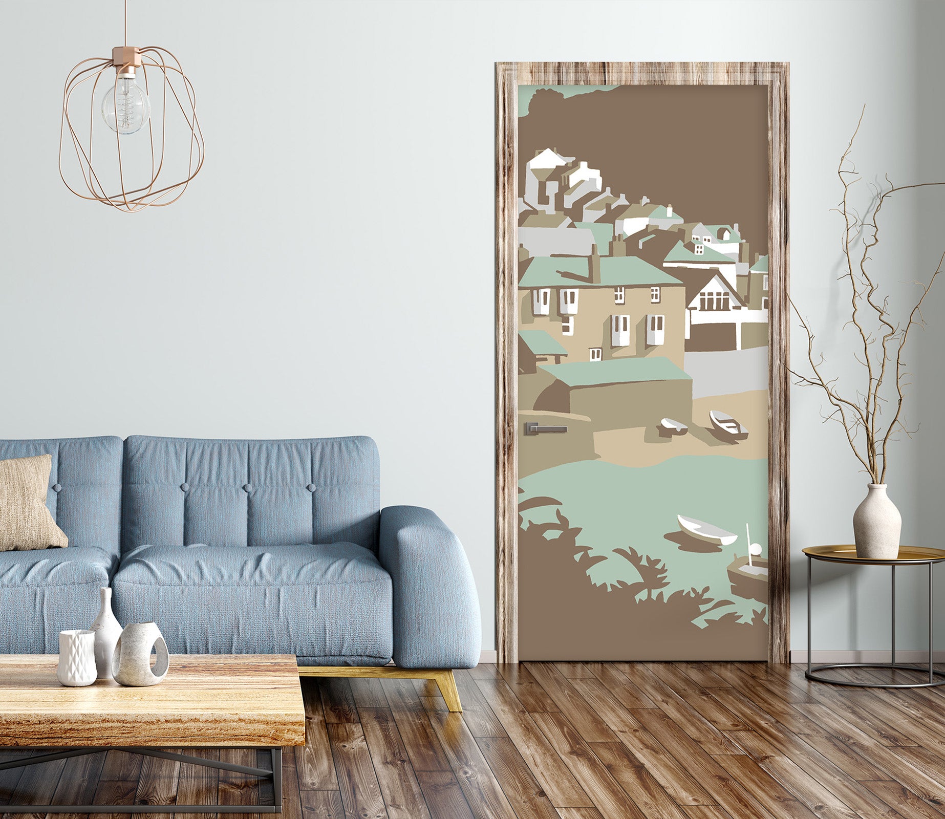 3D Seaside House Boat 9259 Steve Read Door Mural