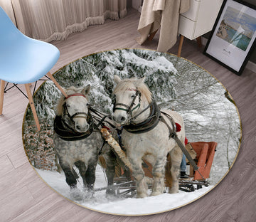 3D Snow Horse 82046 Animal Round Non Slip Rug Mat