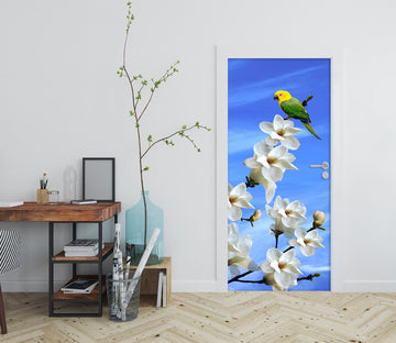 3D White Flower Bird 032 Door Mural