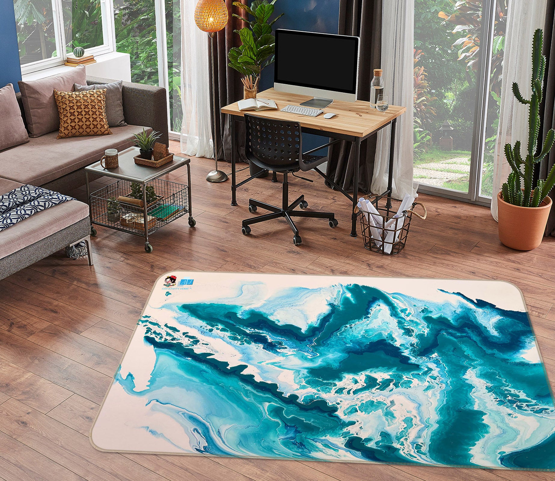 3D Blue Watercolor Mountains 4110 Skromova Marina Rug Non Slip Rug Mat