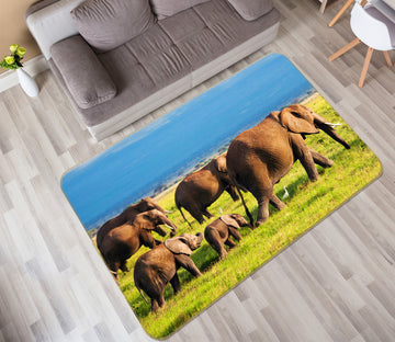 3D Grass Elephant Herd 68191 Animal Non Slip Rug Mat