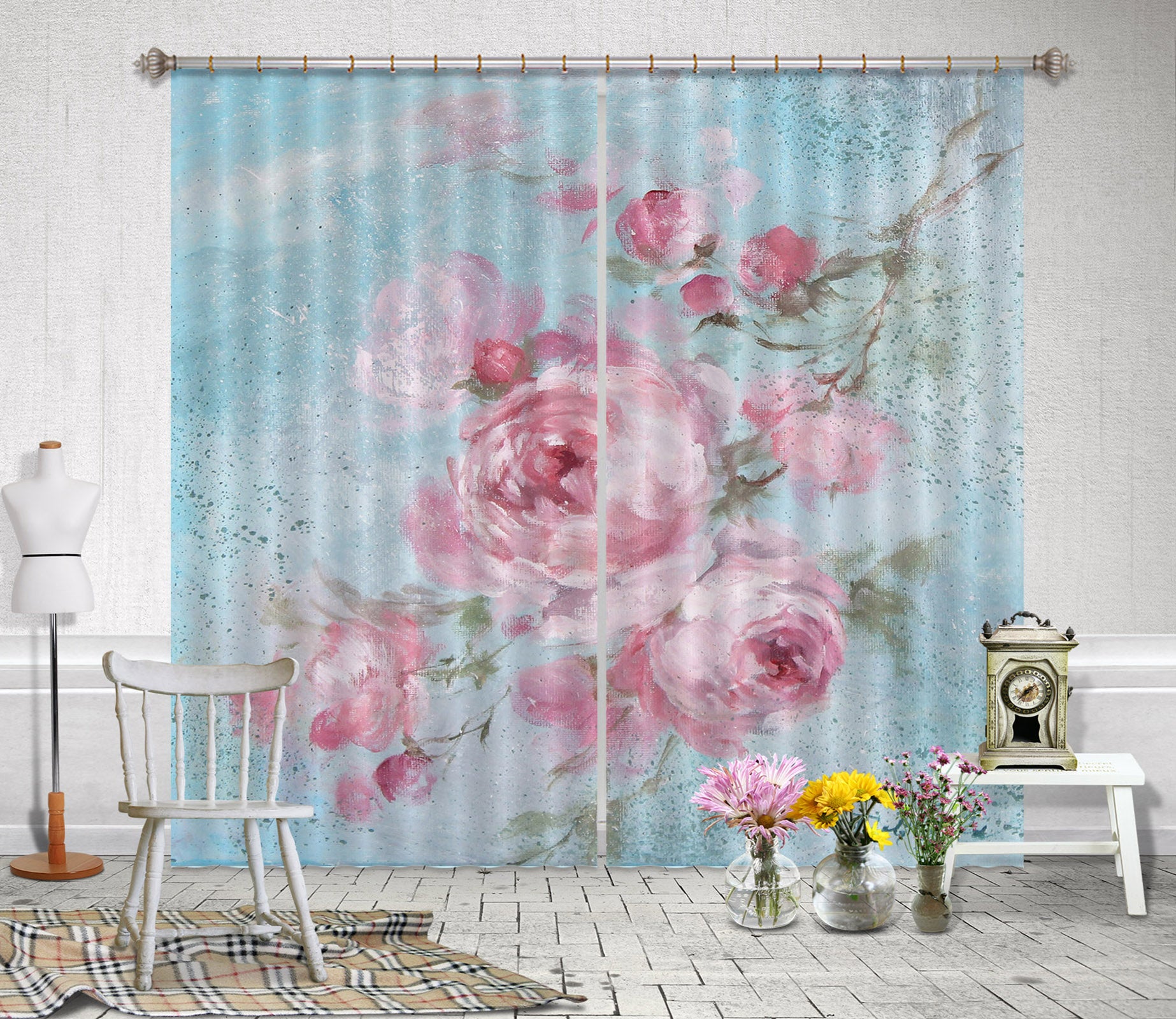 3D Pink Rose 2210 Debi Coules Curtain Curtains Drapes