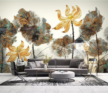 3D Yellow Lotus WC711 Wall Murals