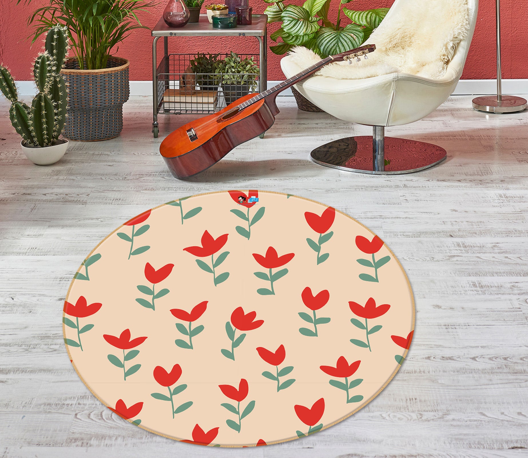 3D Red Little Flower 10577 Kashmira Jayaprakash Rug Round Non Slip Rug Mat