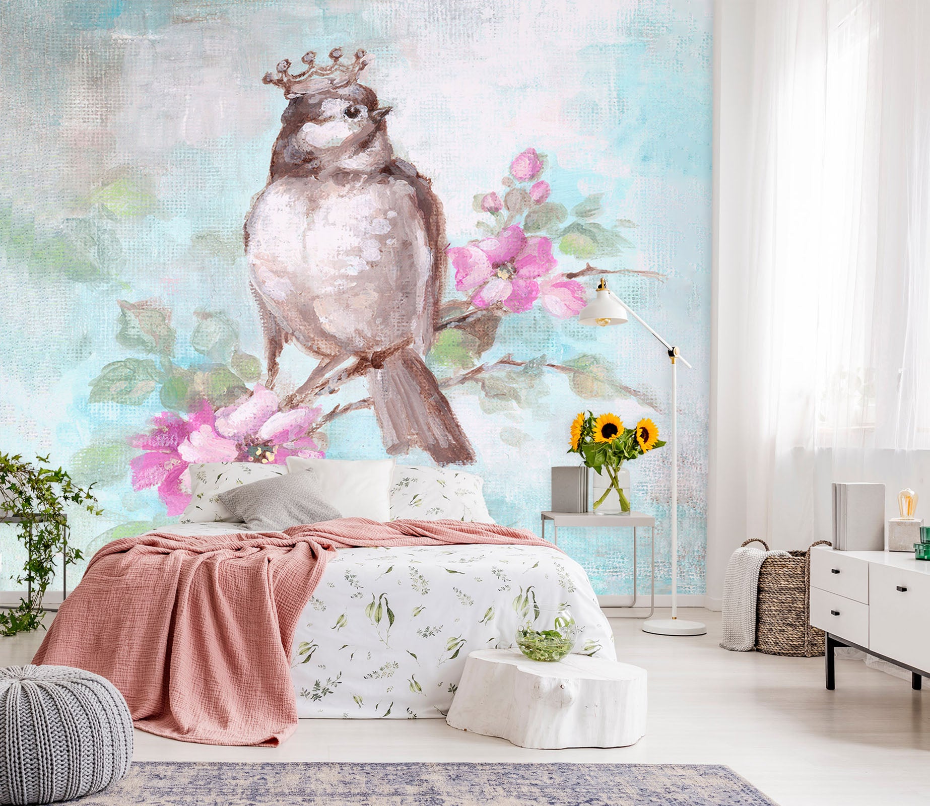 3D Crown Bird Flower 3165 Debi Coules Wall Mural Wall Murals