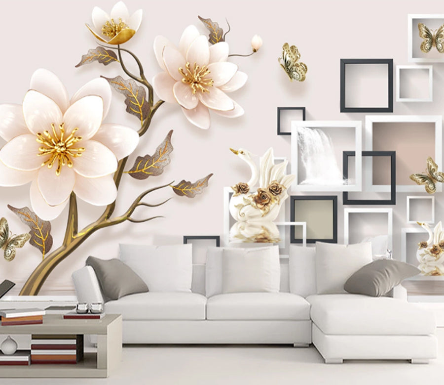 3D Plum Swan WC2145 Wall Murals