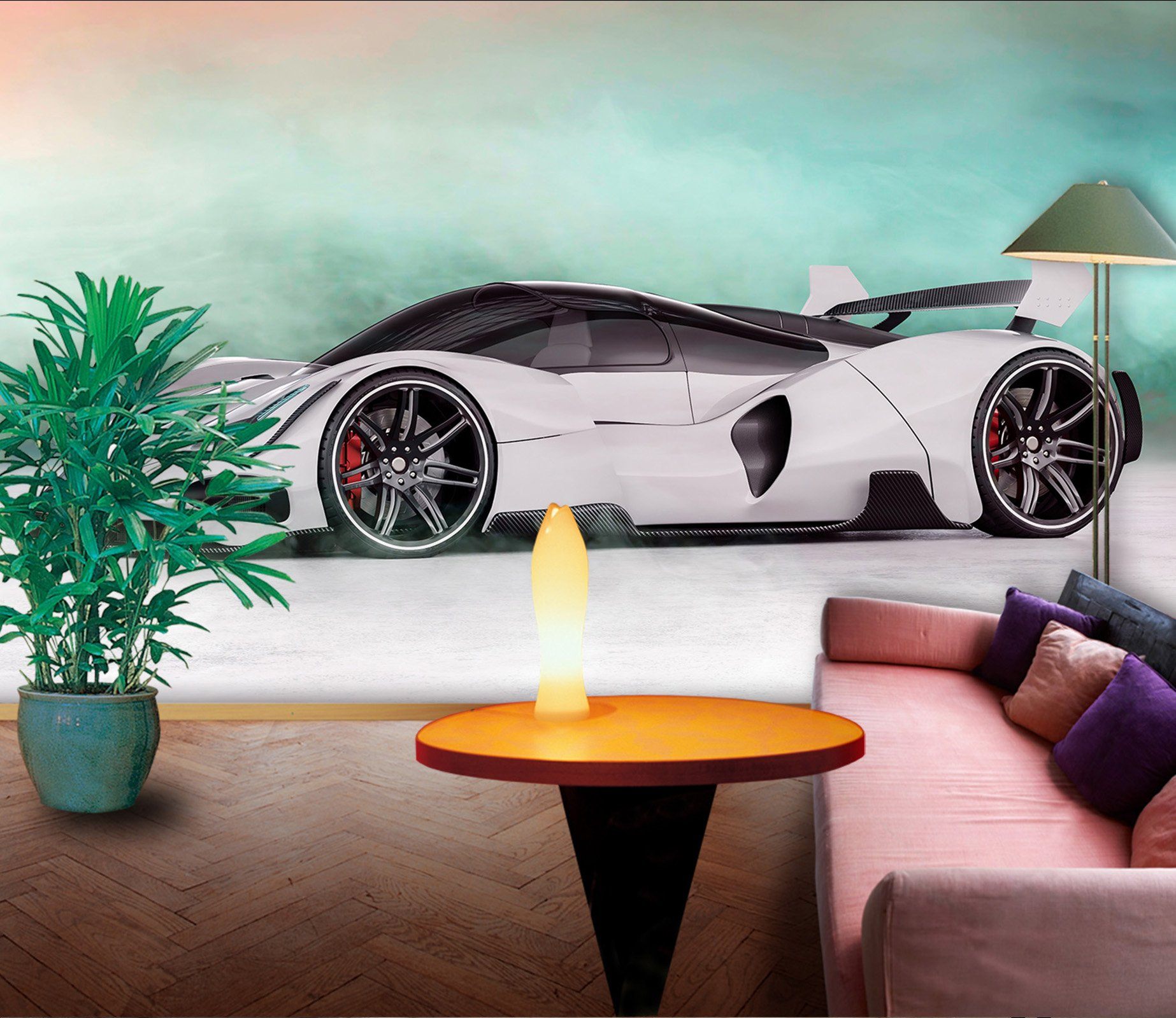 3D White Sports Car 964 Vehicle Wall Murals Wallpaper AJ Wallpaper 2 