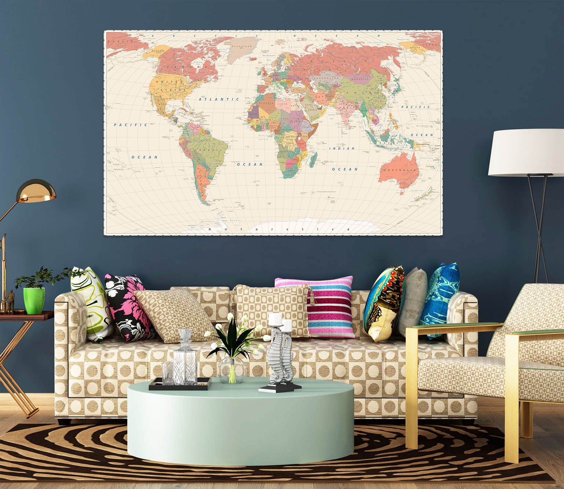 3D Yellow World Map 1089 Wall Sticker