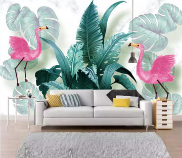 3D Flamingo Leaves WC1782 Wall Murals