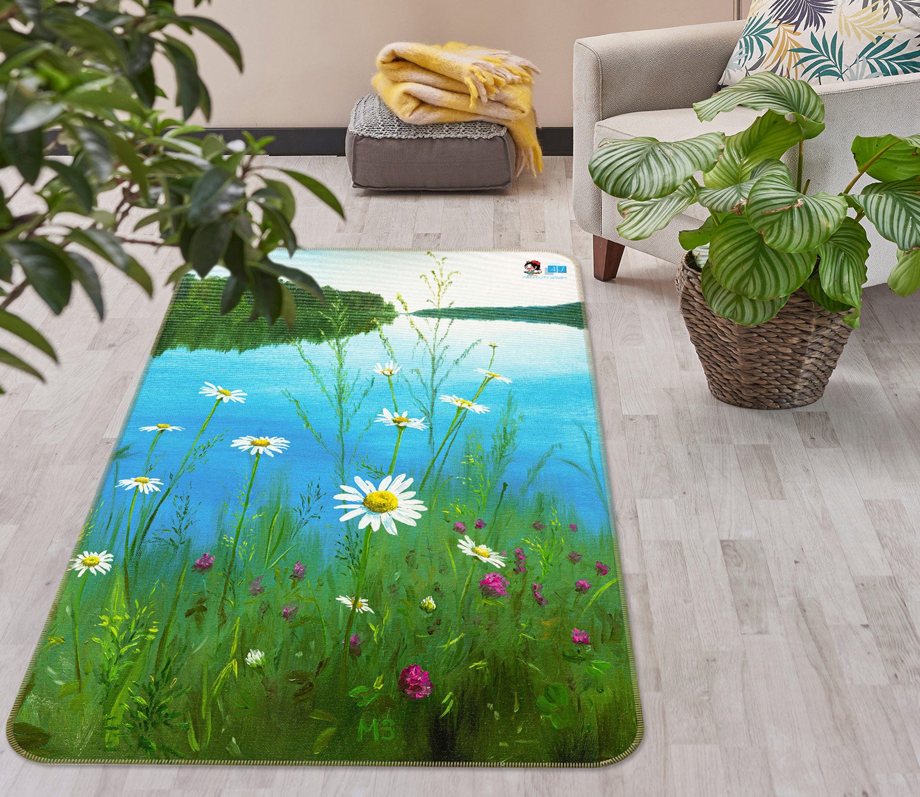 3D Riverside Flowers Grass 1898 Marina Zotova Rug Non Slip Rug Mat