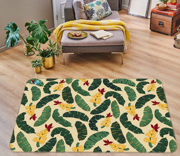 3D Green Leaf Yellow Flower 10784 Kashmira Jayaprakash Rug Non Slip Rug Mat