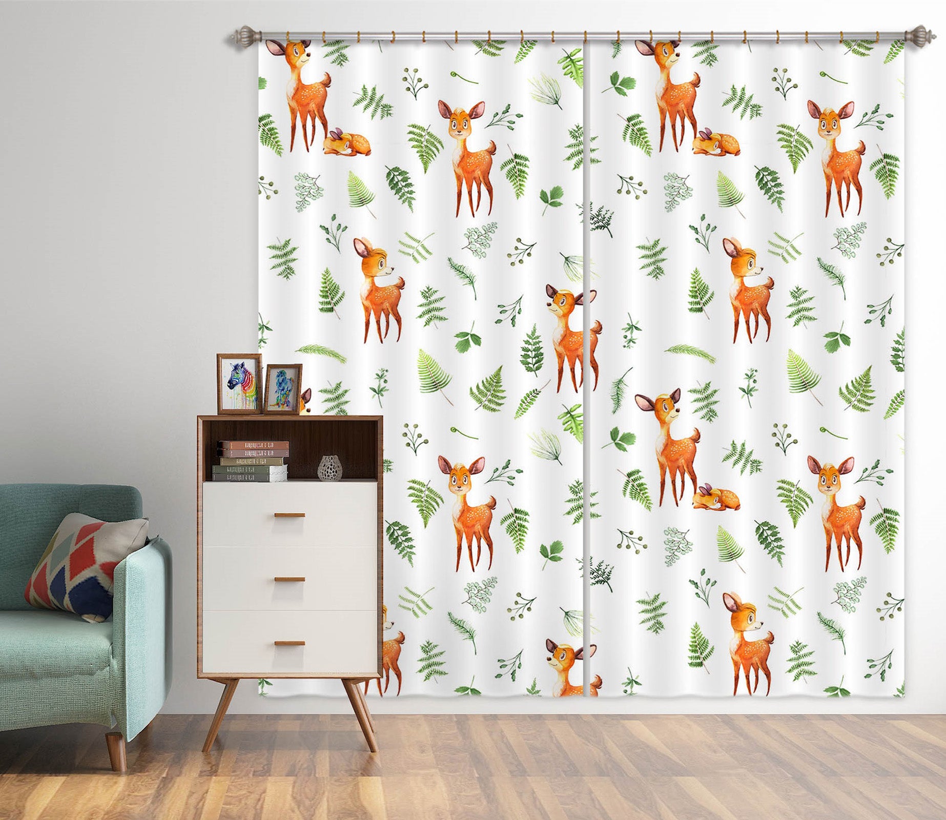 3D Deer Leaves 133 Uta Naumann Curtain Curtains Drapes