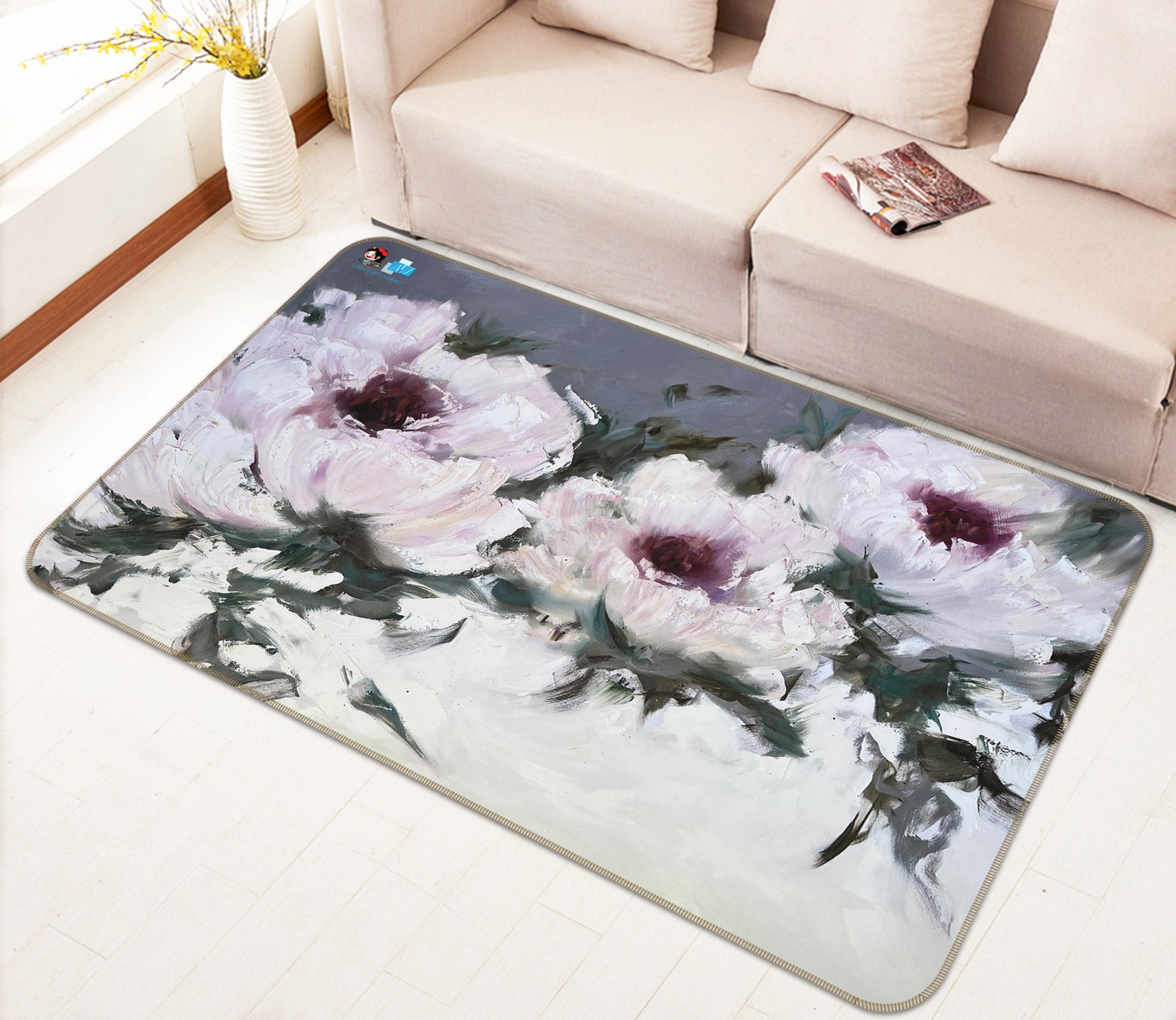 3D Pink Flower 1133 Skromova Marina Rug Non Slip Rug Mat