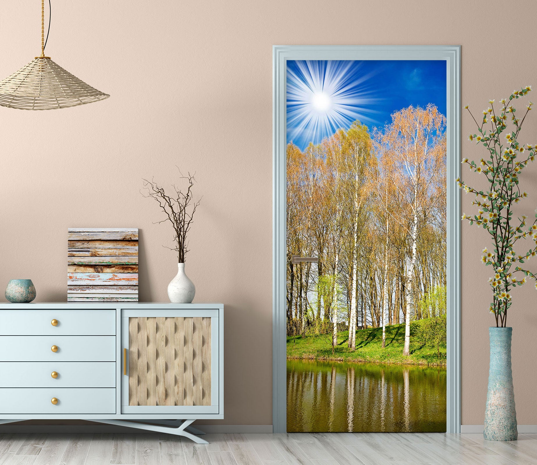 3D Sun Forest River 232 Door Mural