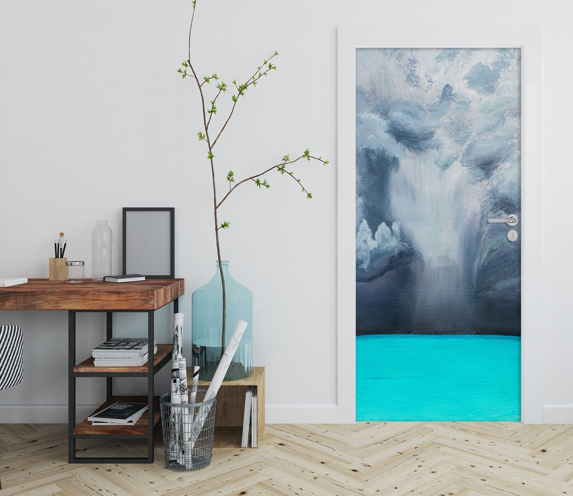 3D Blue Lake Fall 9445 Marina Zotova Door Mural