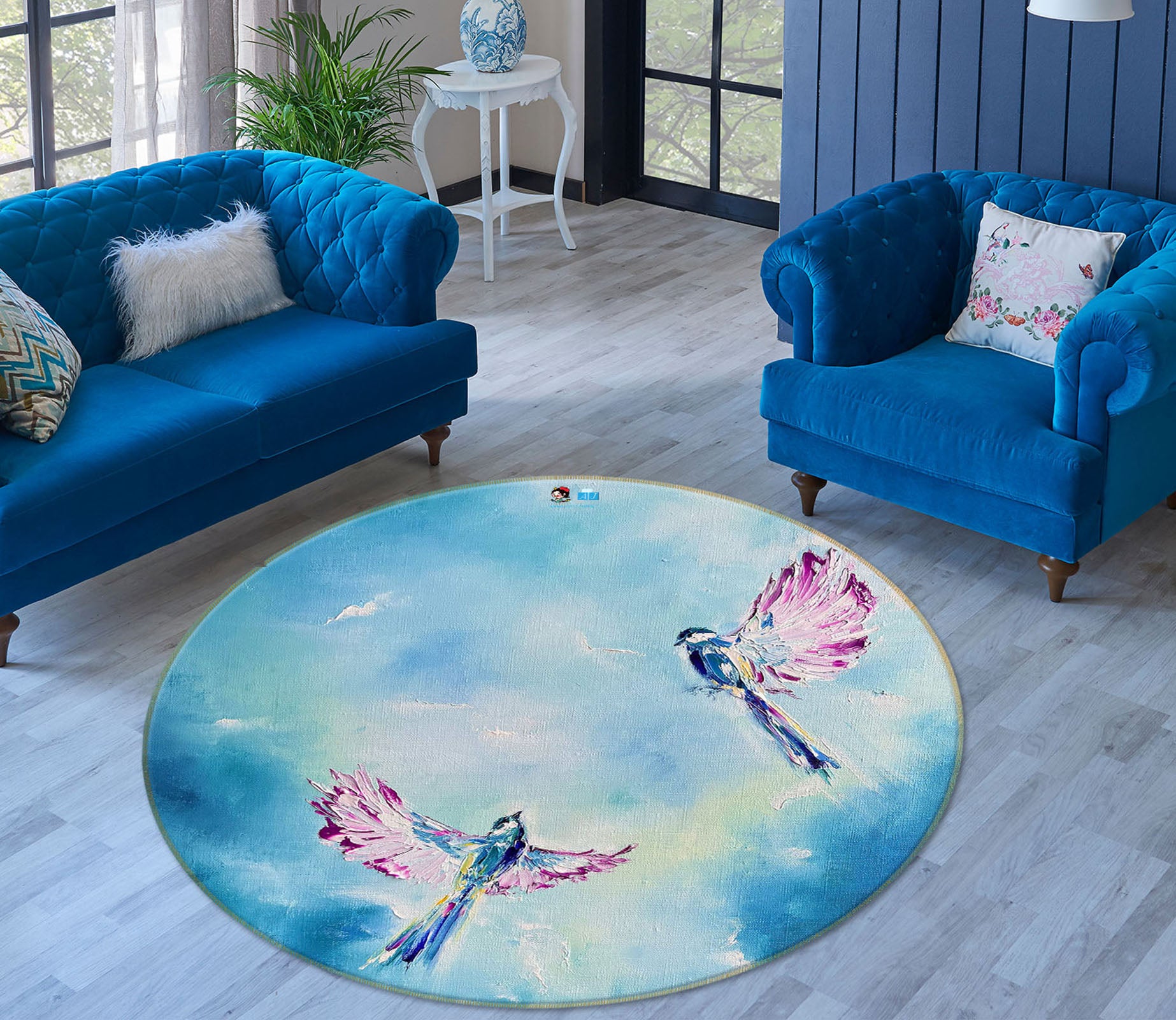 3D Painted Bird 826 Skromova Marina Rug Round Non Slip Rug Mat