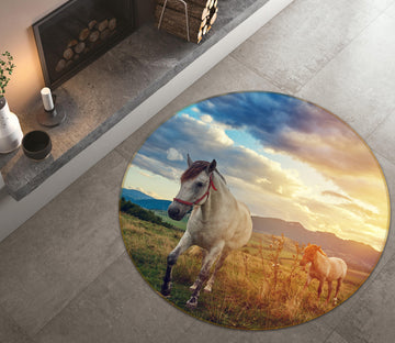 3D White Horse 38030 Animal Round Non Slip Rug Mat