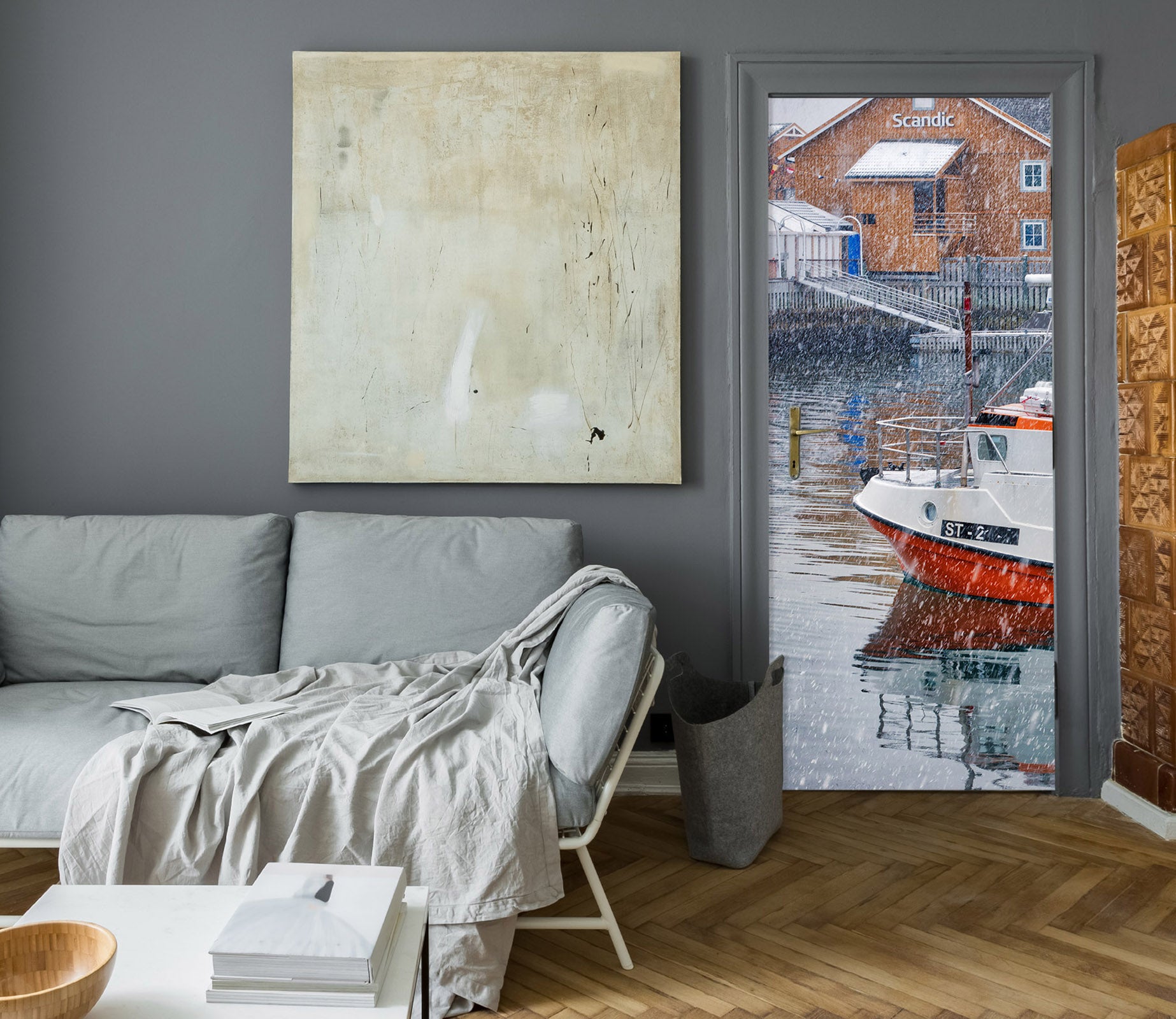 3D Boat Houses Snow 11412 Marco Carmassi Door Mural