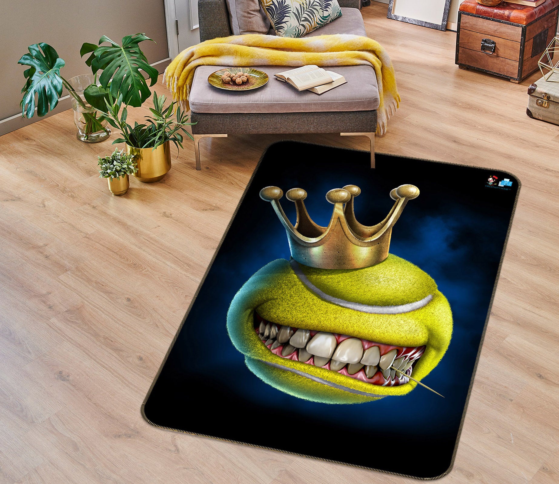 3D Crown Teeth Tennis 4115 Tom Wood Rug Non Slip Rug Mat