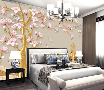 3D Plum Golden Deer WC876 Wall Murals