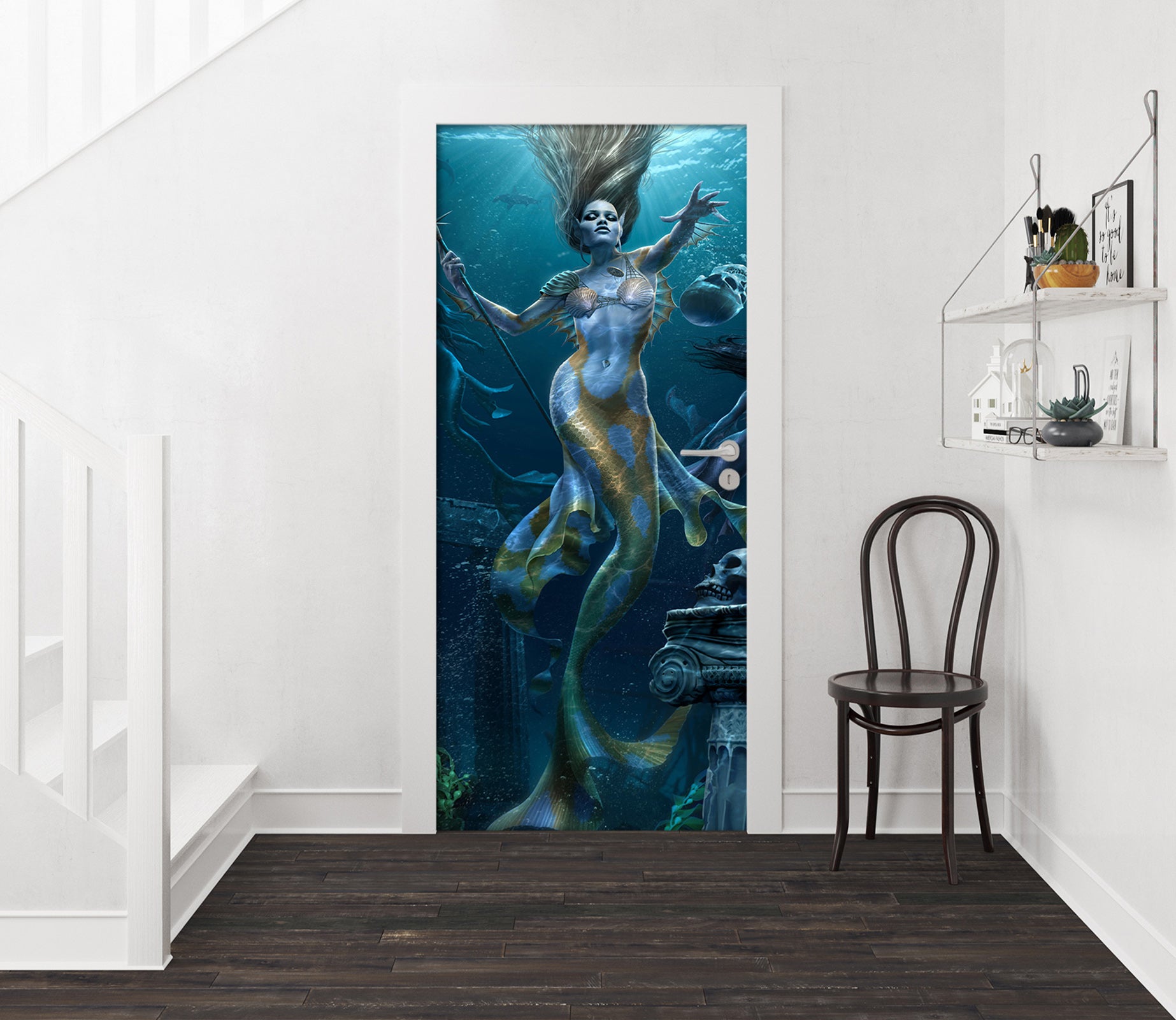 3D Sea Mermaid Skull 642 Tom Wood Door Mural