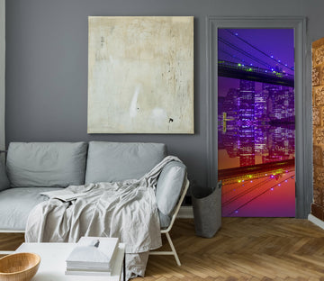 3D Purple Light Building Bridge 11442 Marco Carmassi Door Mural