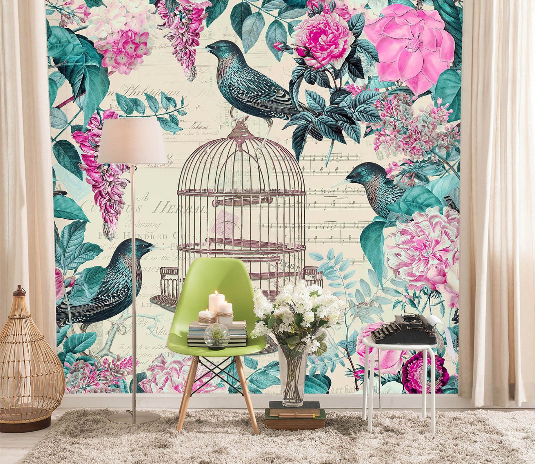 3D Birdcage And Flowers 1399 Andrea haase Wall Mural Wall Murals Wallpaper AJ Wallpaper 2 